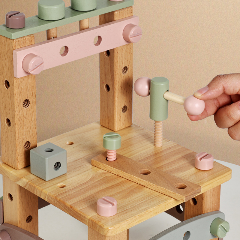 Early education multi-functional disassembly, screw and nut tightening, maintenance Lu Ban chair, children's versatile disassembly and assembly tool chair, educational toy bucket disassembly and assembly tool chair Application Scenario
