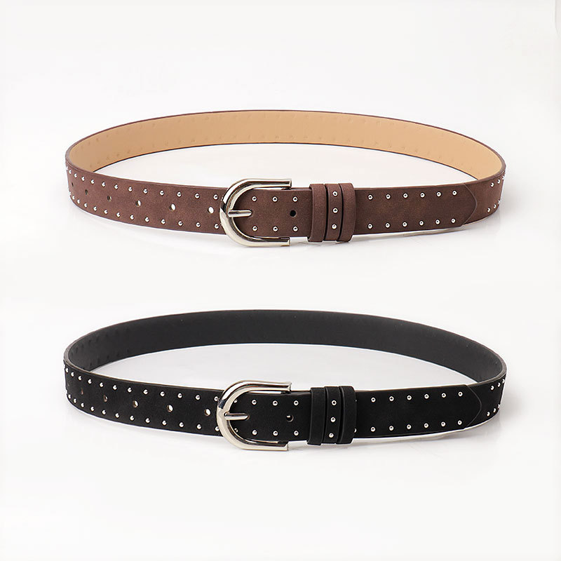 new suede belt women's cross-border beads western style women's belt trendy unique hot sale simple pin buckle belt belt Specification drawing