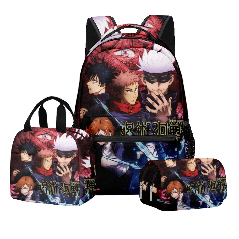 3d new anime mantra series elementary and middle school student schoolbags backpack lunch bag double layer pencil case three-piece set details Picture