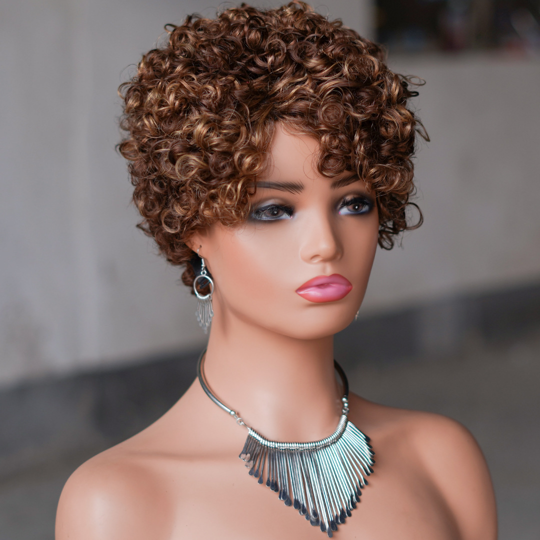 piaoxiu factory elf wig african short full-mechanism real person small curly wig human hair wig Specification drawing