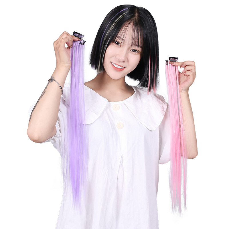 colorful hair piece wig set hair piece hair extension ear dye hair piece artificial hair bleached wig female high-temperature fiber curly straight hair Item Picture