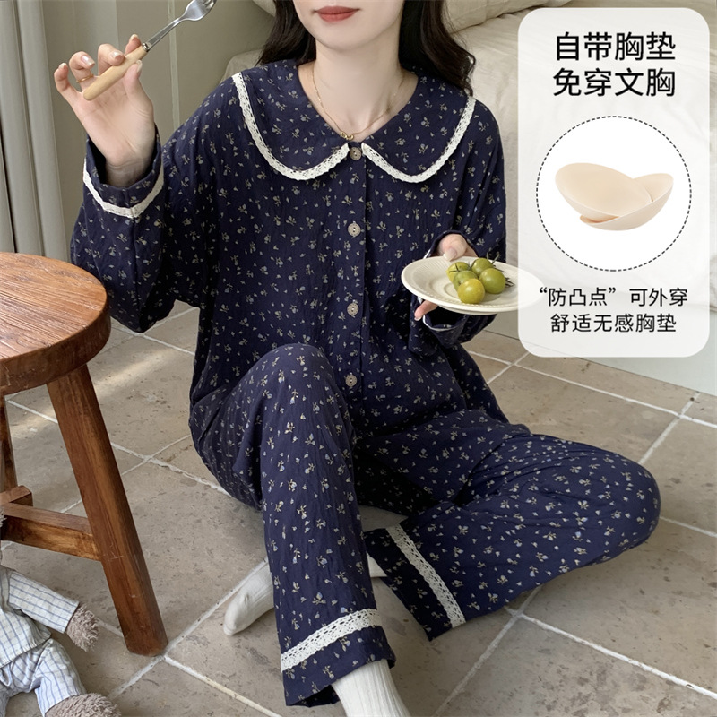 cloud cotton cute long sleeve pajamas women's spring and autumn with chest pad casual and sweet home wear thin suitable for daily wear suit Application Scenario