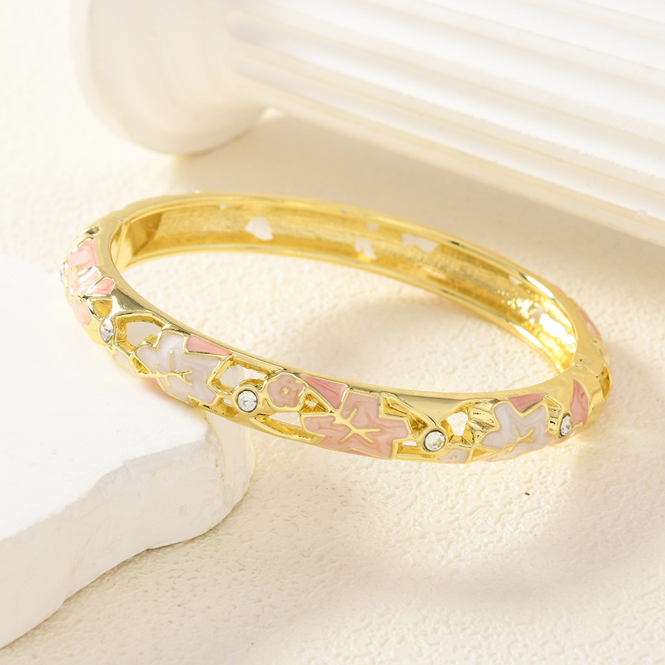 xiaohongshu cloisonne bracelet vintage court style enamel drop oil bracelet emerald flower series pink full figure