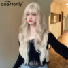 korean wig women's long curly hair bangs big wave simulation natural white gold color woven chemical fiber silk realistic wig details Picture