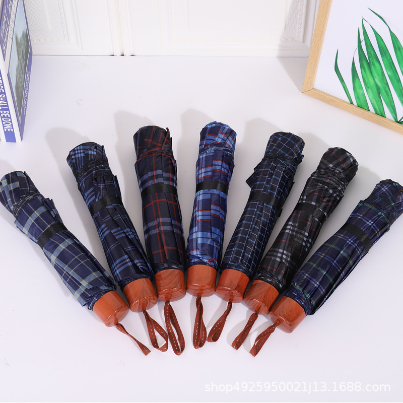 umbrella oversized three people checkered umbrella ten bones triple folding umbrella reinforced bold foldable and portable men and women business wholesale details Picture