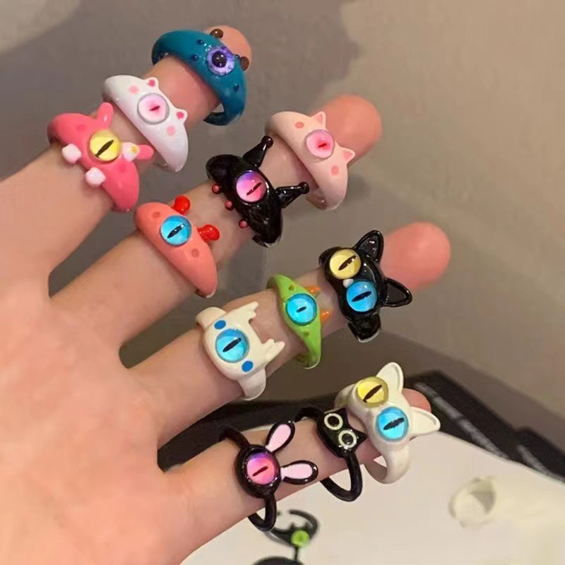 cute little monster new children's ring dopamine couple girlfriends ring children gift cartoon ring details Picture