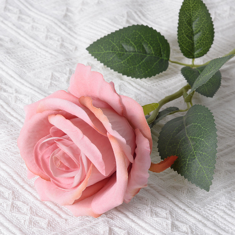 artificial flannelette rose single valentine's day home wedding decorative flowery wall hand feeling artificial flower artificial fake flower full figure
