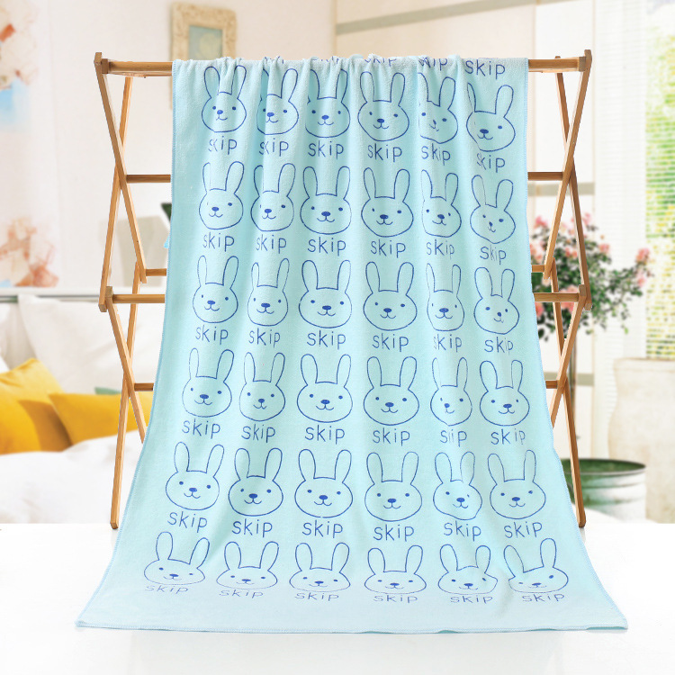 microfiber bath towel beach towel water-absorbing quick-drying children's big towel rabbit head printed cartoon swimming bath bath towel full figure