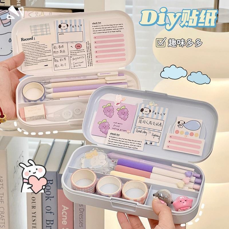 morandi simple stationery box primary school student multi-functional double-layer cartoon good-looking black technology pencil box wholesale Application Scenario