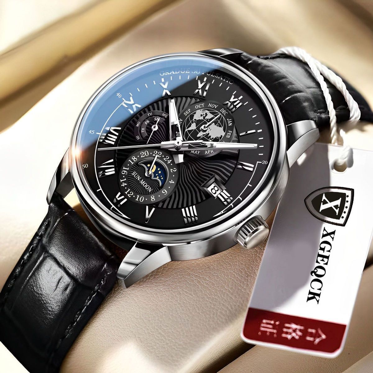 brand men's watch business high-end handsome non-mechanical watch new luminous calendar genuine leather cool boys watch full figure