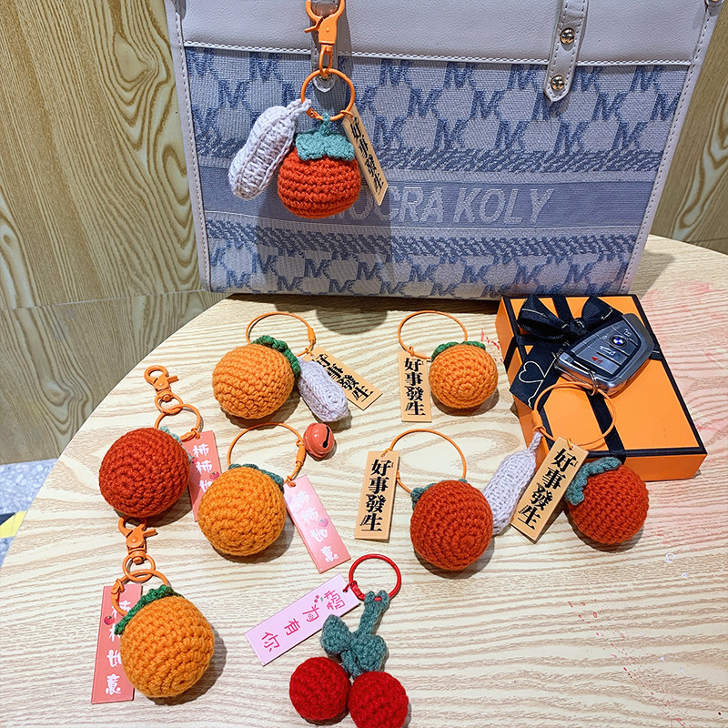 plush crocheted good thing happened keychain pendant hand-woven wool persimmon schoolbag keychain ornament gifts Specification drawing