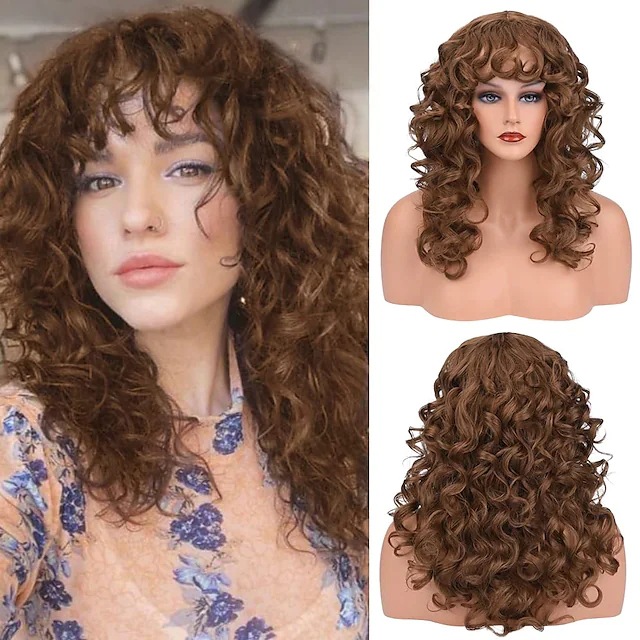 european and american ladies wig women's brown black small curly long curly hair african black chemical fiber full-head wig whole top details Picture