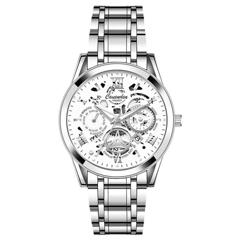 chennuo one piece dropshipping waterproof luminous hollow men's watch steel band quartz watch live foreign trade popular style watch details Picture