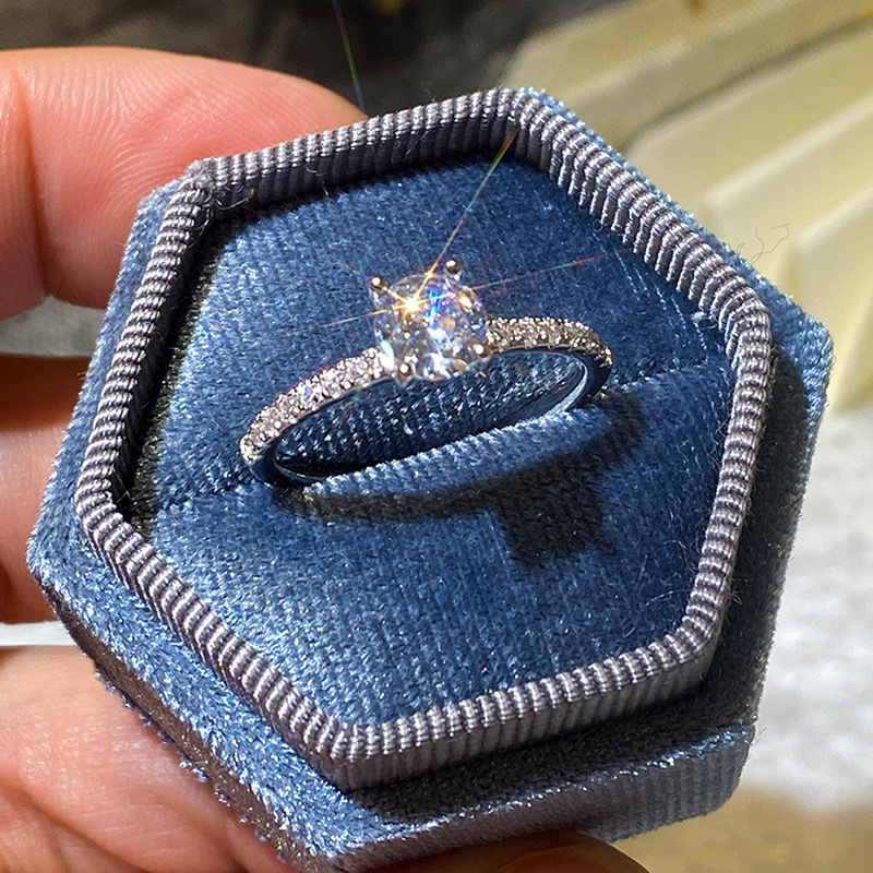 wish cross-border ebay popular european and american fashion zircon engagement ring women's light luxury gem white gold plated diamond ring details Picture