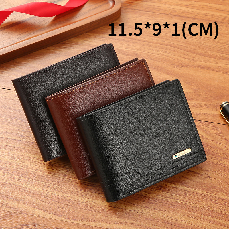 new men's wallet men's short wallet fashion casual lychee pattern soft leather wallet multiple card slots large capacity small wallet full figure