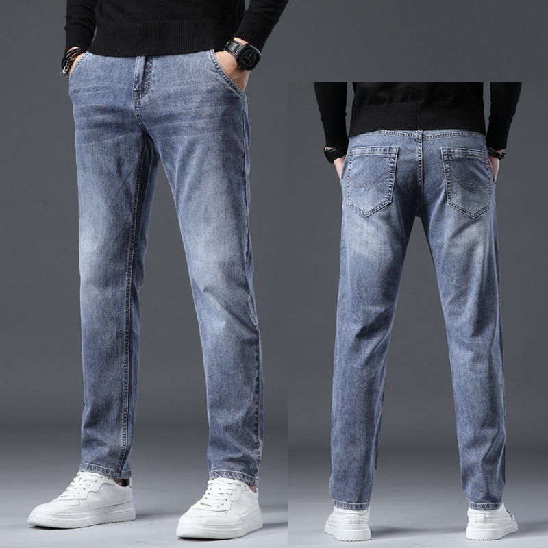 men's jeans men's fleece straight high-end fashion brand men's pants korean casual stretch men's pants autumn and winter details Picture