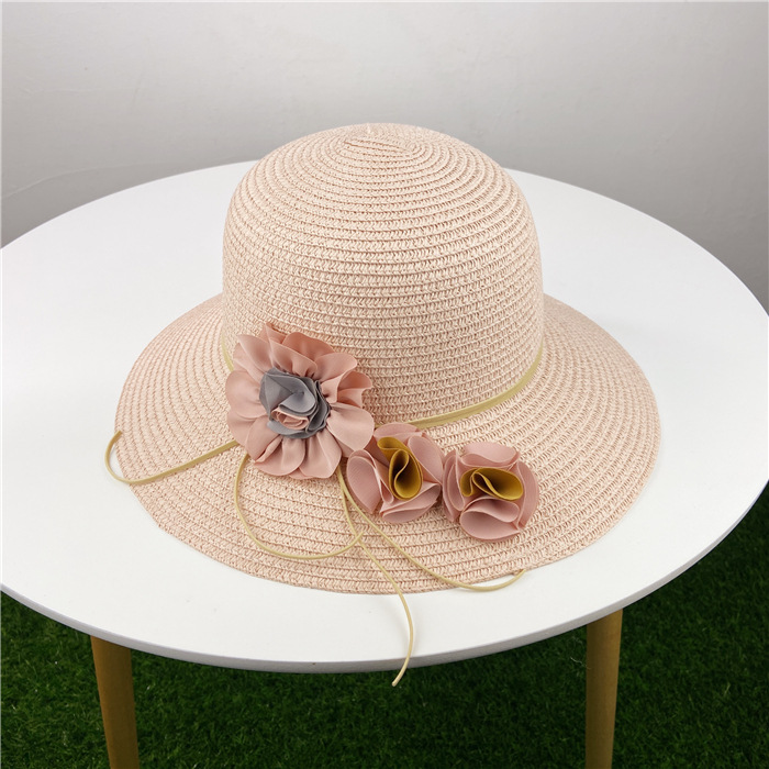 hat women's summer korean style sun hat sweet flowers bucket hat travel sun-proof beach hat foldable straw hat details Picture