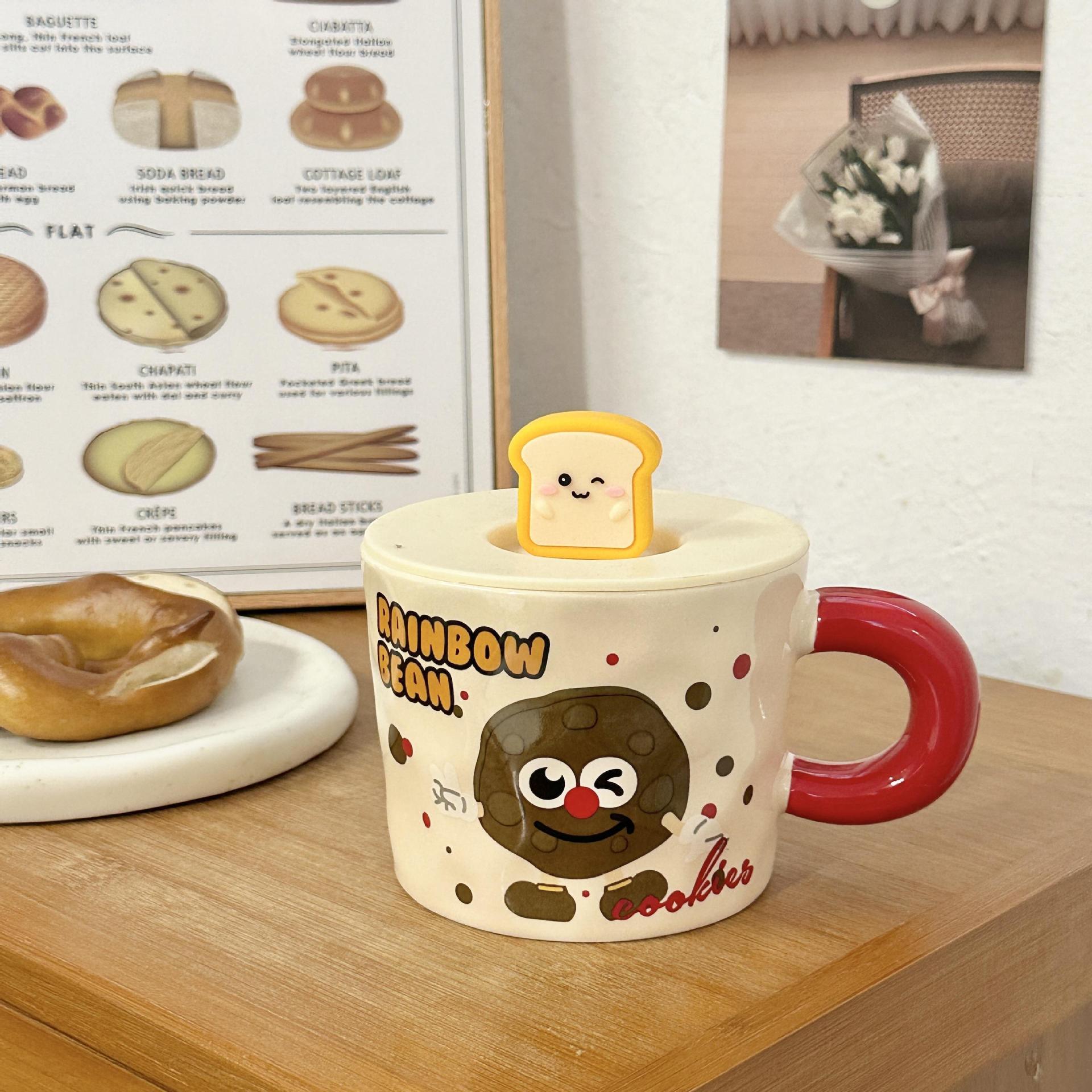 cute cartoon mug ceramic cup with lid girl good-looking office water glass practical birthday gift Specification drawing