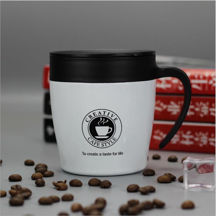 304 stainless steel mug cup office household coffee cup with spoon double layer with lid foreign trade cross-border gift cup Application Scenario