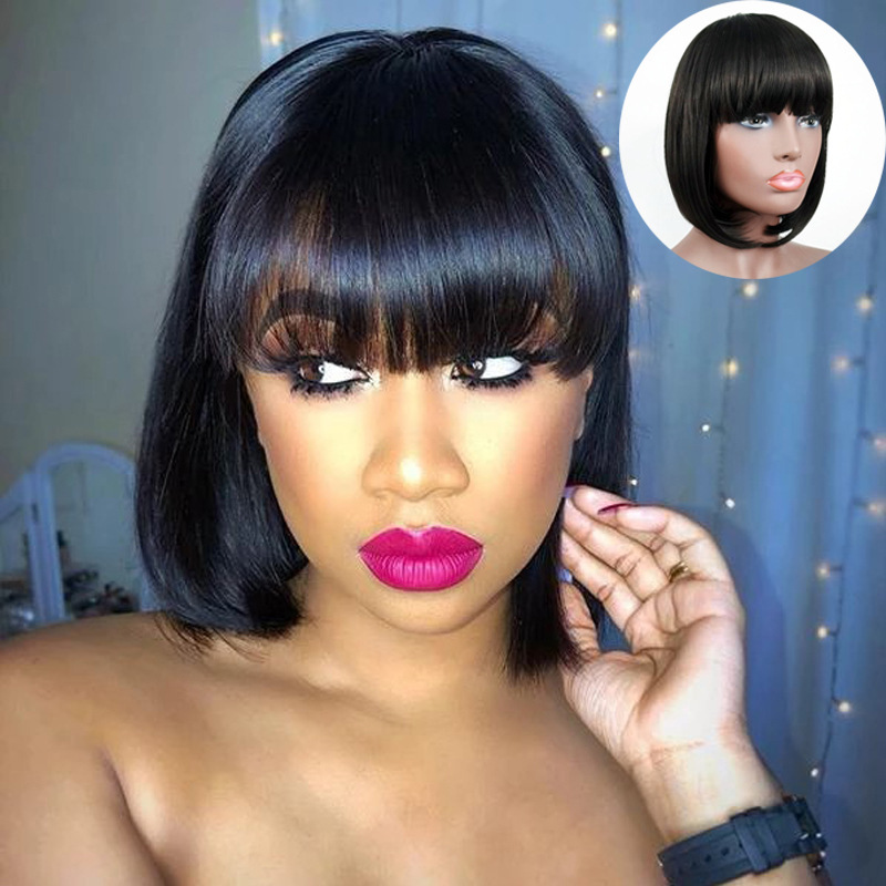 amazon spot wig supply bob haircut qi bangs short straight hair european and american ladies head cover foreign trade cross-border e-commerce full figure