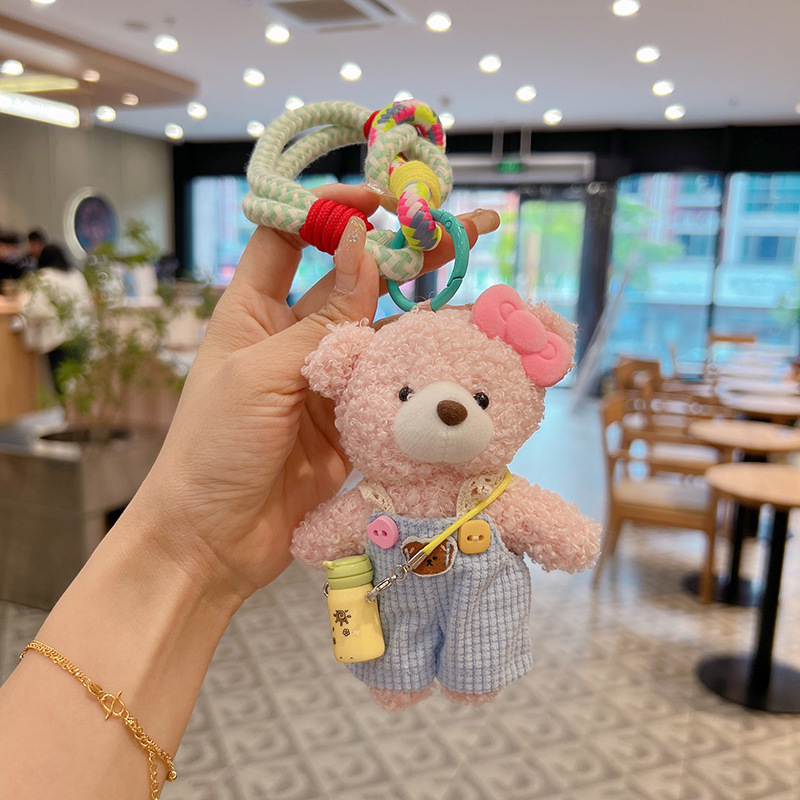 cute cup suspender pants terry bear keychain plush doll bag bag charm stay cute doll pendant for women Application Scenario