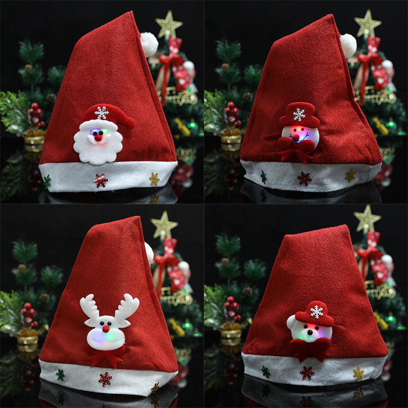 factory direct sales christmas hat non-woven cartoon with lights christmas hat christmas decorations small gifts wholesale Item Picture
