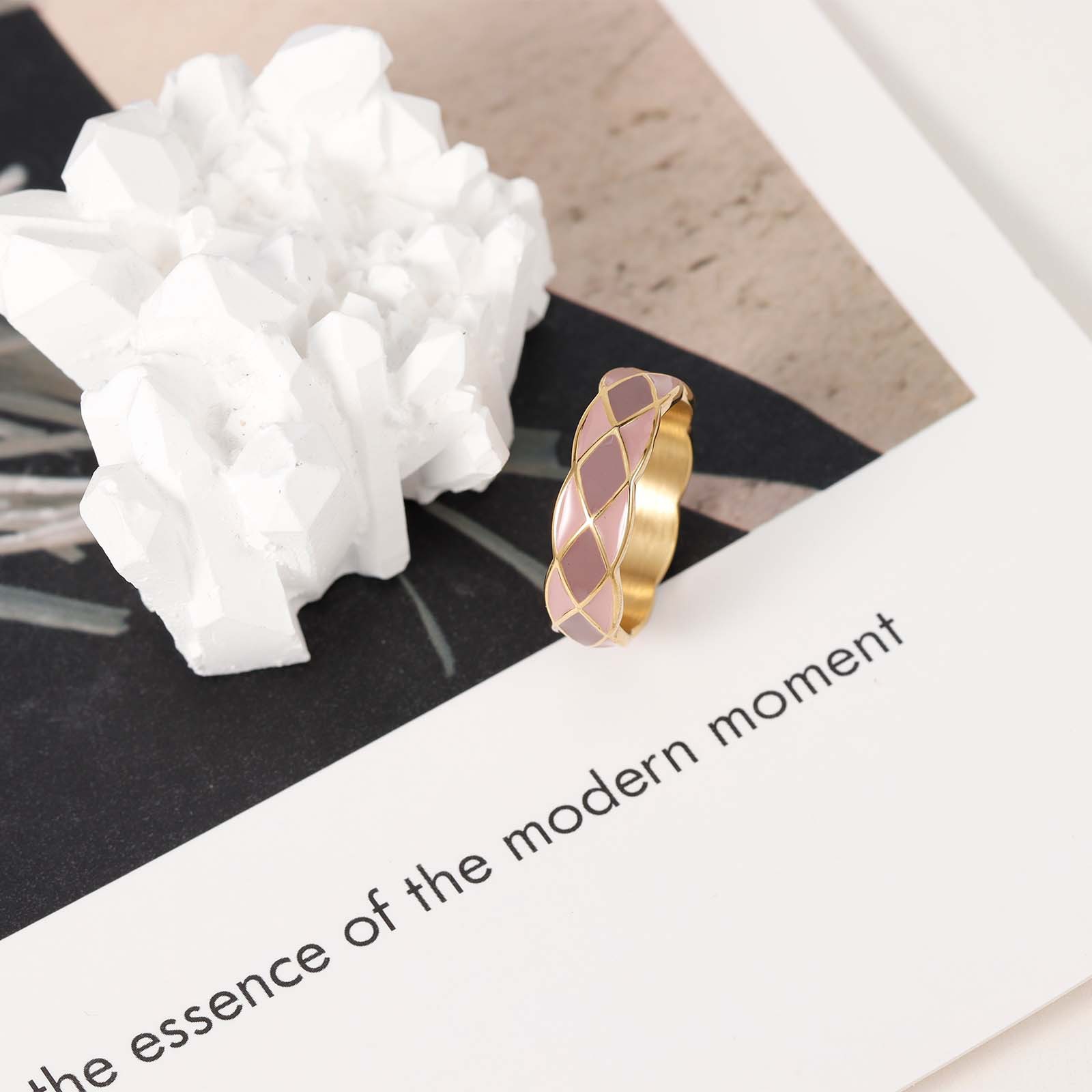non-fading classic style diamond titanium steel rose gold pigment ring index finger female light luxury high-grade design niche Specification drawing