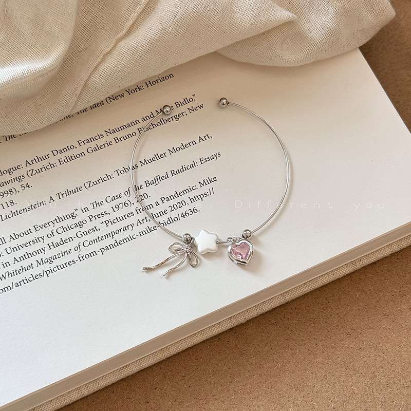pink love heart bow tie small pieces of silver bracelet female light luxury minority exquisite bracelet new sweet style xingx bracelet full figure