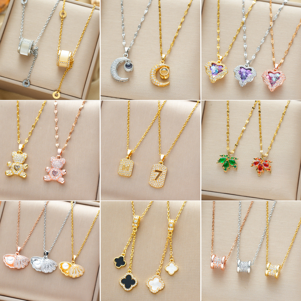 europe and america cross border light luxury micro-inlaid personalized titanium steel necklace women's fashion ins high sense clavicle chain jewelry non-fading details Picture