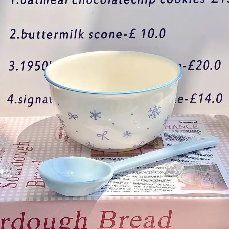 [early snow] new high temperature underglaze porcelain tableware set ins style milk blue simple home bowl plate details Picture