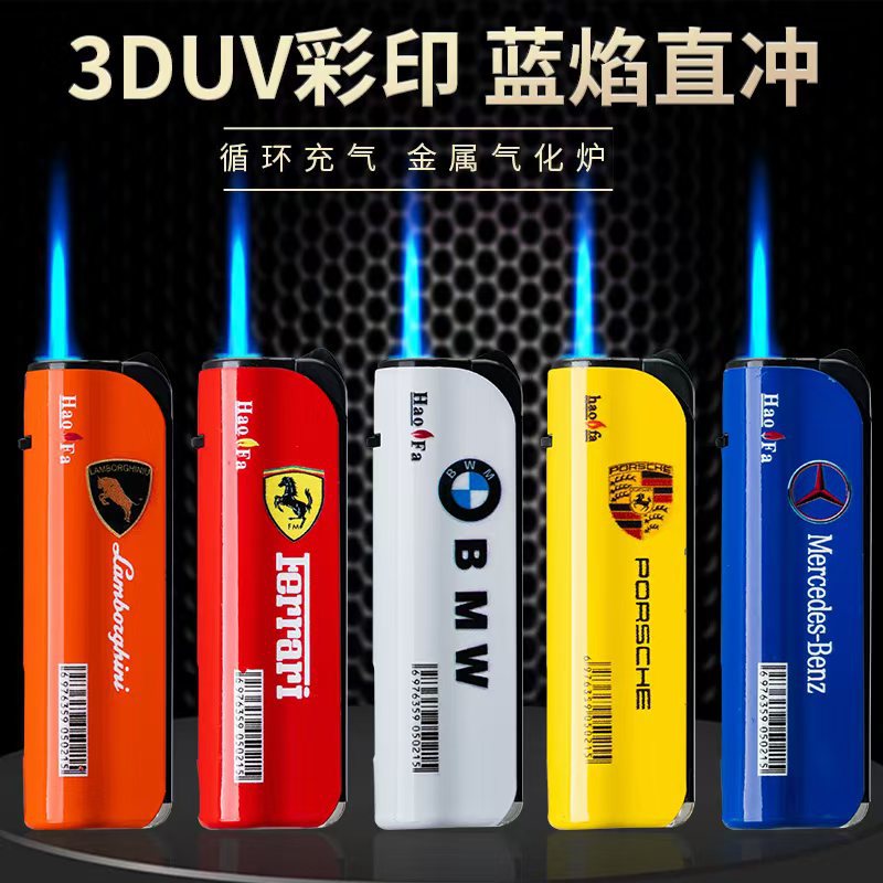 metal lighter straight blue flame windproof inflatable personality lighter factory direct sales details Picture