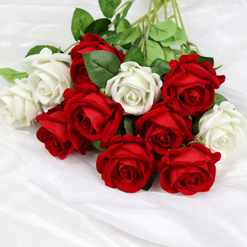 flannel emulational rose flower rose waterfall valentine's day fake flower furnishings wedding decoration website red clock-in rose details Picture