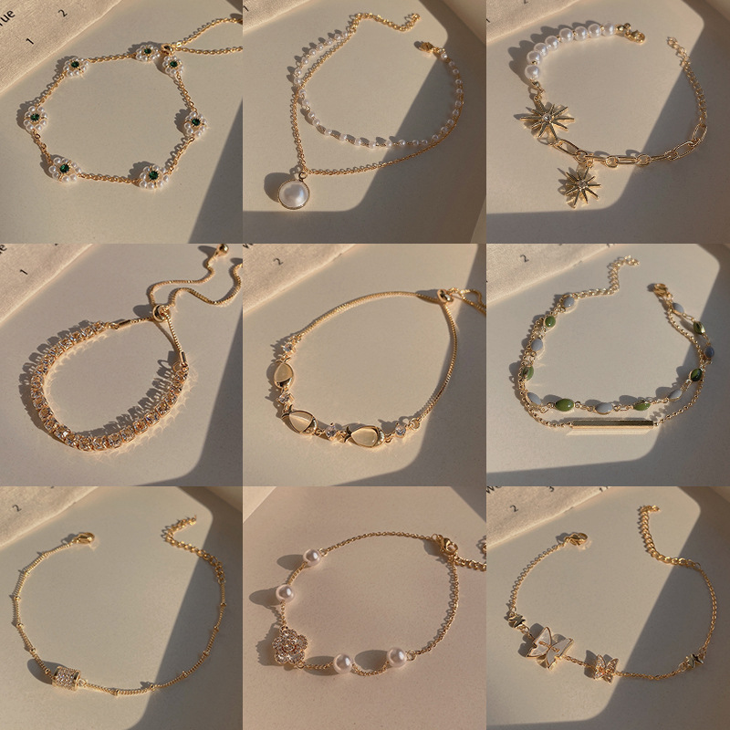 south korea vintage pearl bracelet female ins style high sense niche titanium steel bracelet couple bracelet hand jewelry wholesale full figure