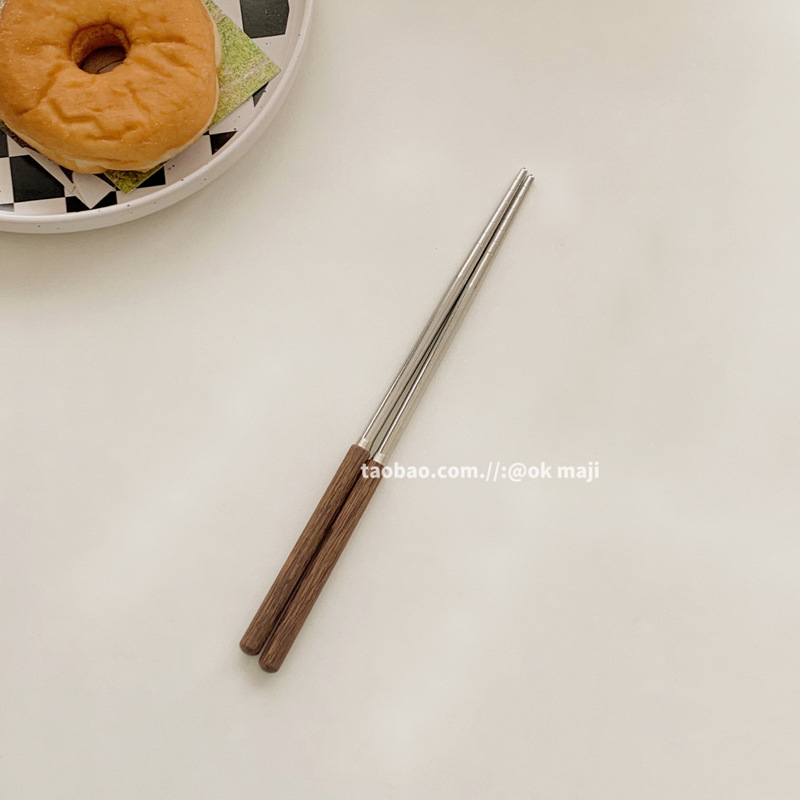 solid wood ins style chicken wings wooden handle wooden knife and fork wooden spoon western food stainless steel steak stainless steel tableware set Item Picture