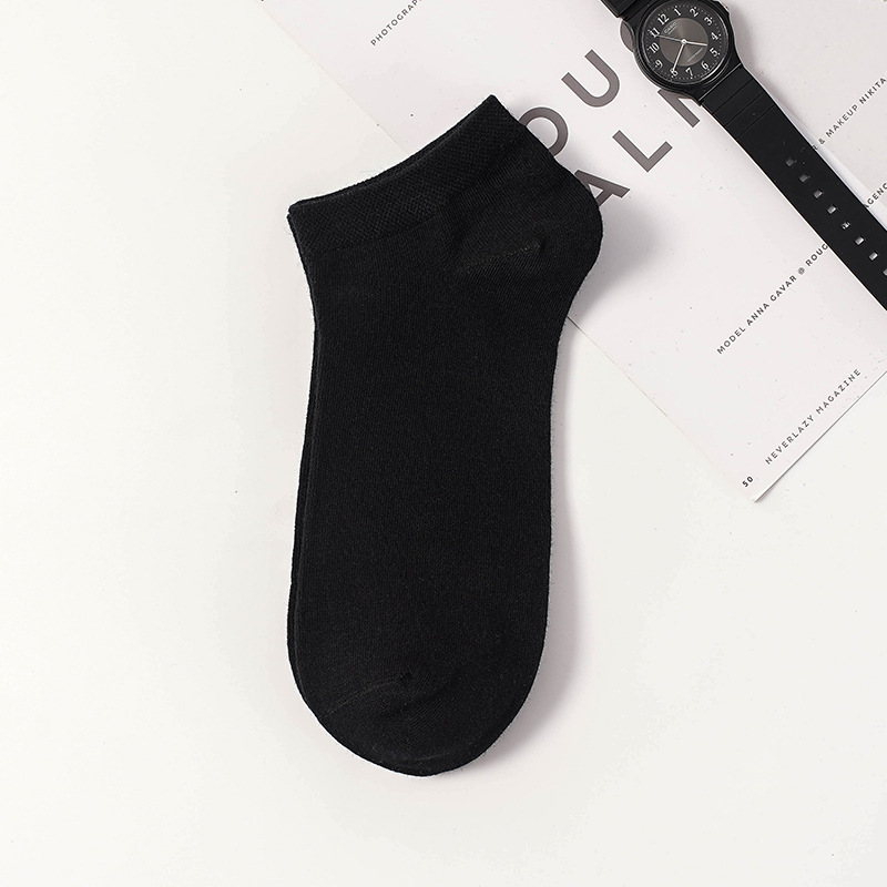 socks men's summer solid color basic athletic socks comfortable breathable conventional socks thin casual combed cotton boat socks details Picture