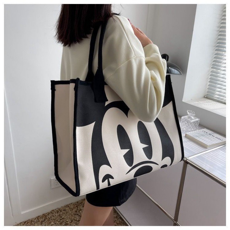 large capacity canvas handbag foreign trade new fashion shoulder bag commuter tote cartoon bag women's shopping bag full figure
