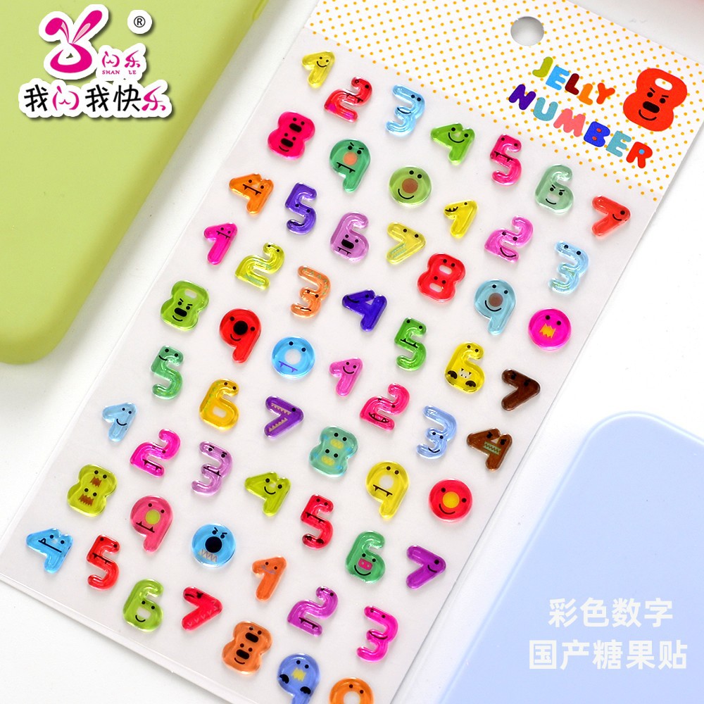 colorful transparent candy 3d digital letters crystal stickers children's decorative diy stickers creative details Picture