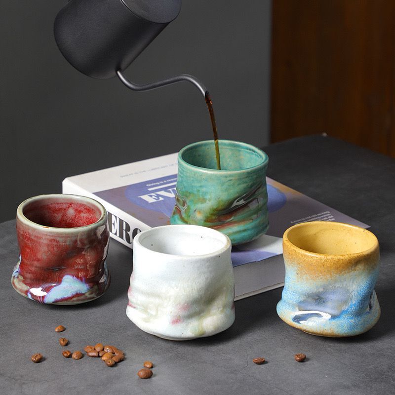 stoneware hand pinch pleated steam pitcher vintage espresso cup household ceramic niche design tea cup details Picture