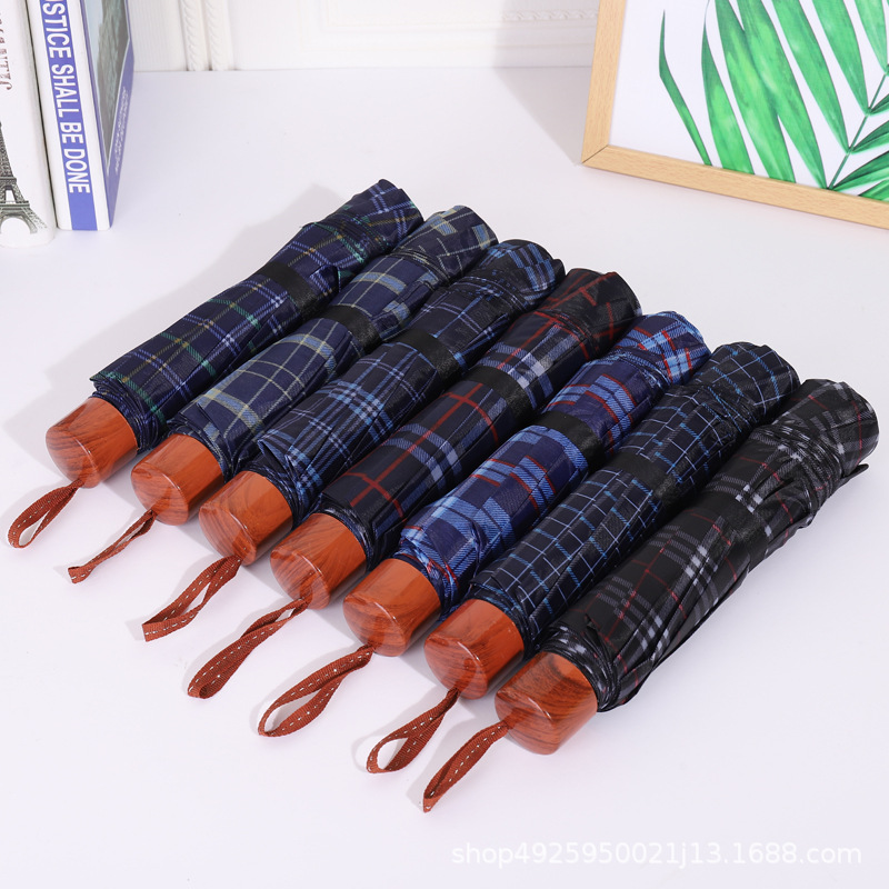 umbrella oversized three people checkered umbrella ten bones triple folding umbrella reinforced bold foldable and portable men and women business wholesale Specification drawing