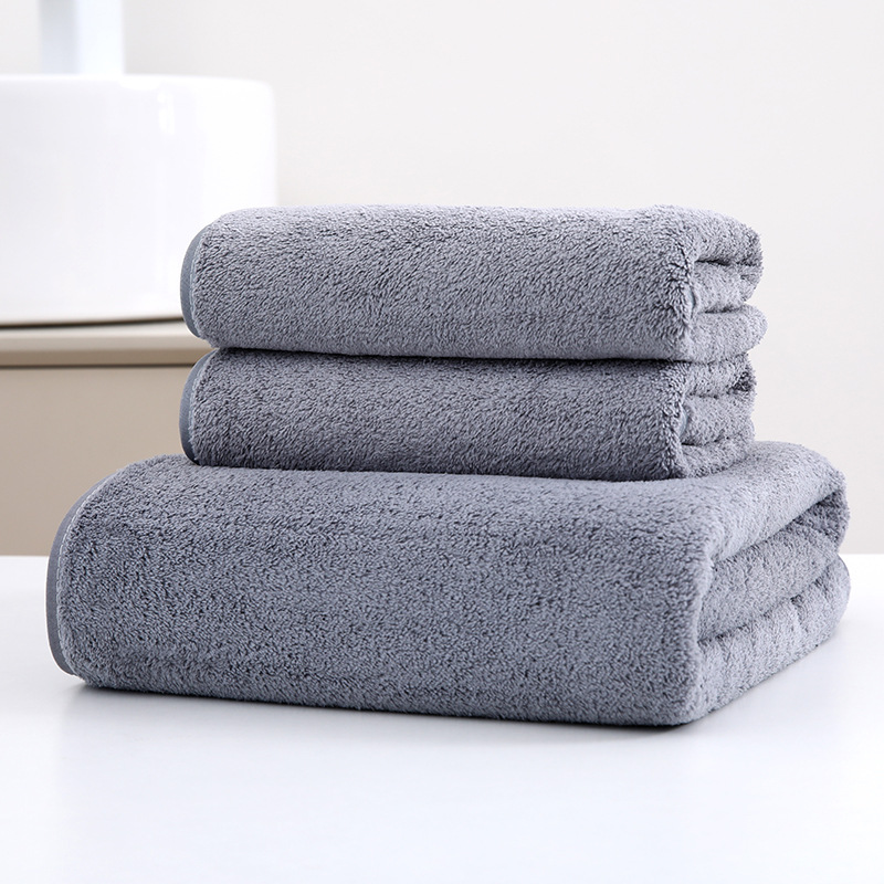 fleece three-piece suit of bath towel plus-sized water-absorbing quick-drying face wash dry hair big towel coral velvet plain beach wrapping towel full figure