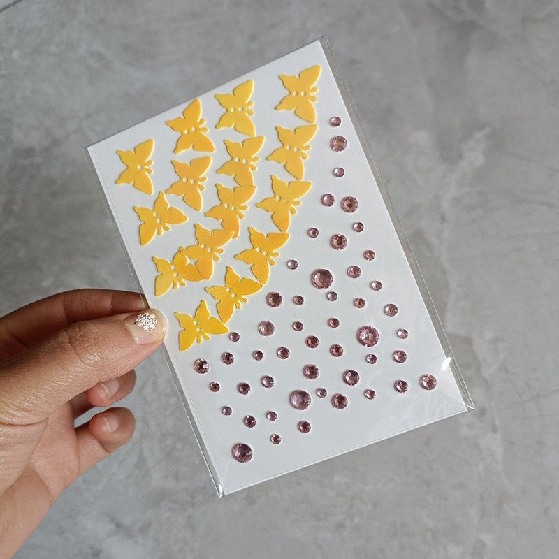 children's stage performance sticker face ornament pearl shell butterfly stick-on crystals face makeup decoration self-adhesive glue-free water sticker full figure