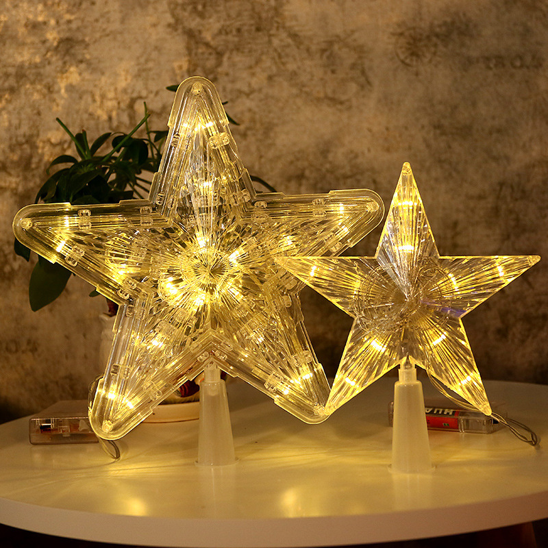 christmas tree top light led luminous star light five-pointed star color light battery box room decoration cross-border christmas tree lamp full figure