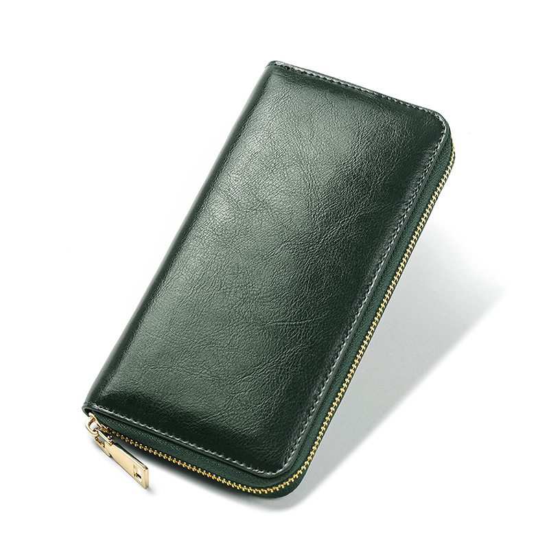 factory wholesale new oil wax grain cowhide women's zip wallet long genuine leather large capacity handbag one piece dropshipping Specification drawing