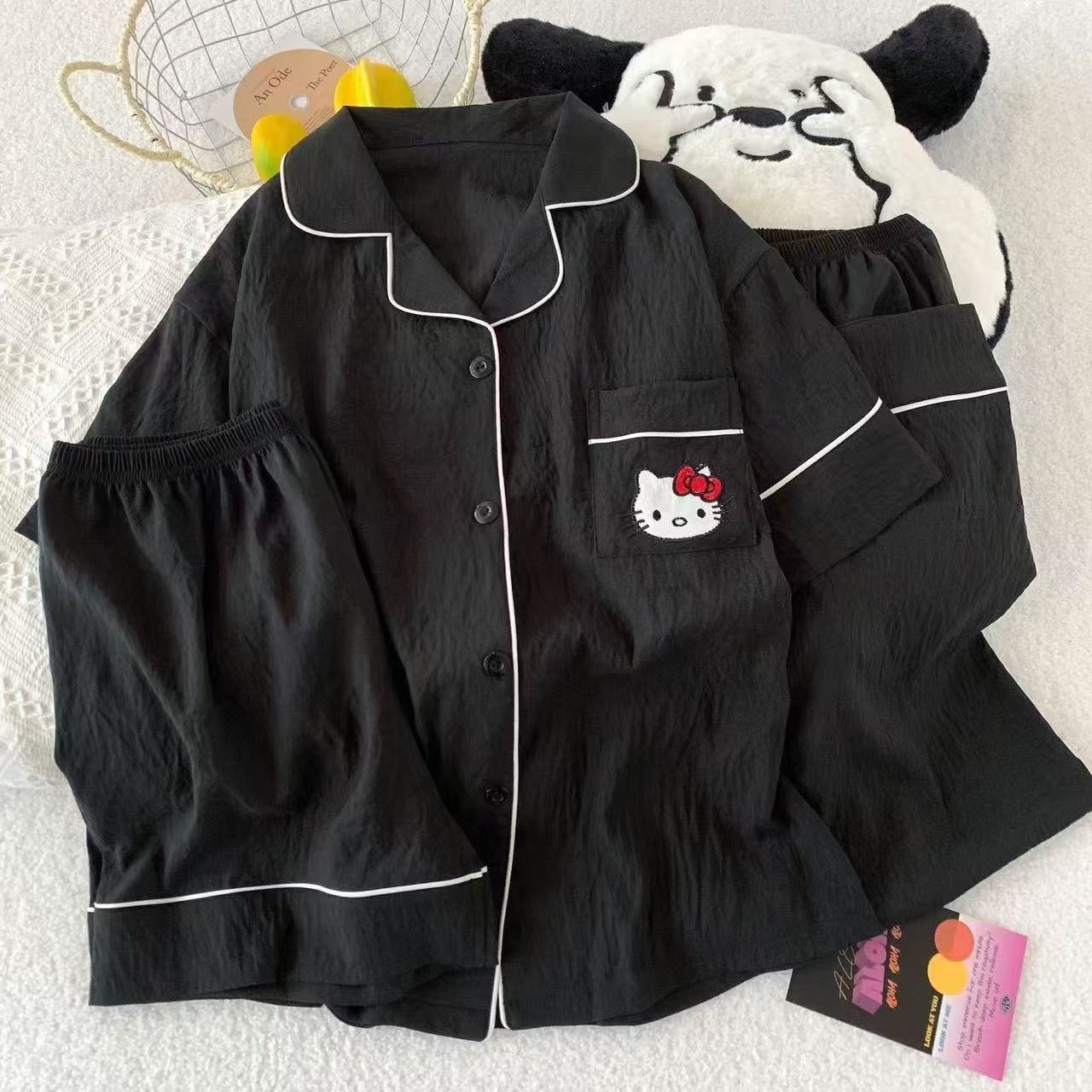 2025 new summer short sleeve pajamas women's japanese style sausage dog cartoon cute cotton gauze home wear three-piece set Item Picture