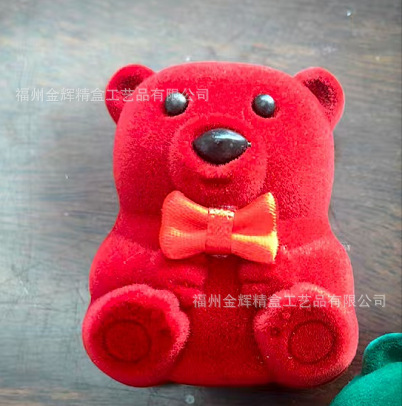 spot cute plastic cartoon flocking bear rings pendants earring jewelry box details Picture