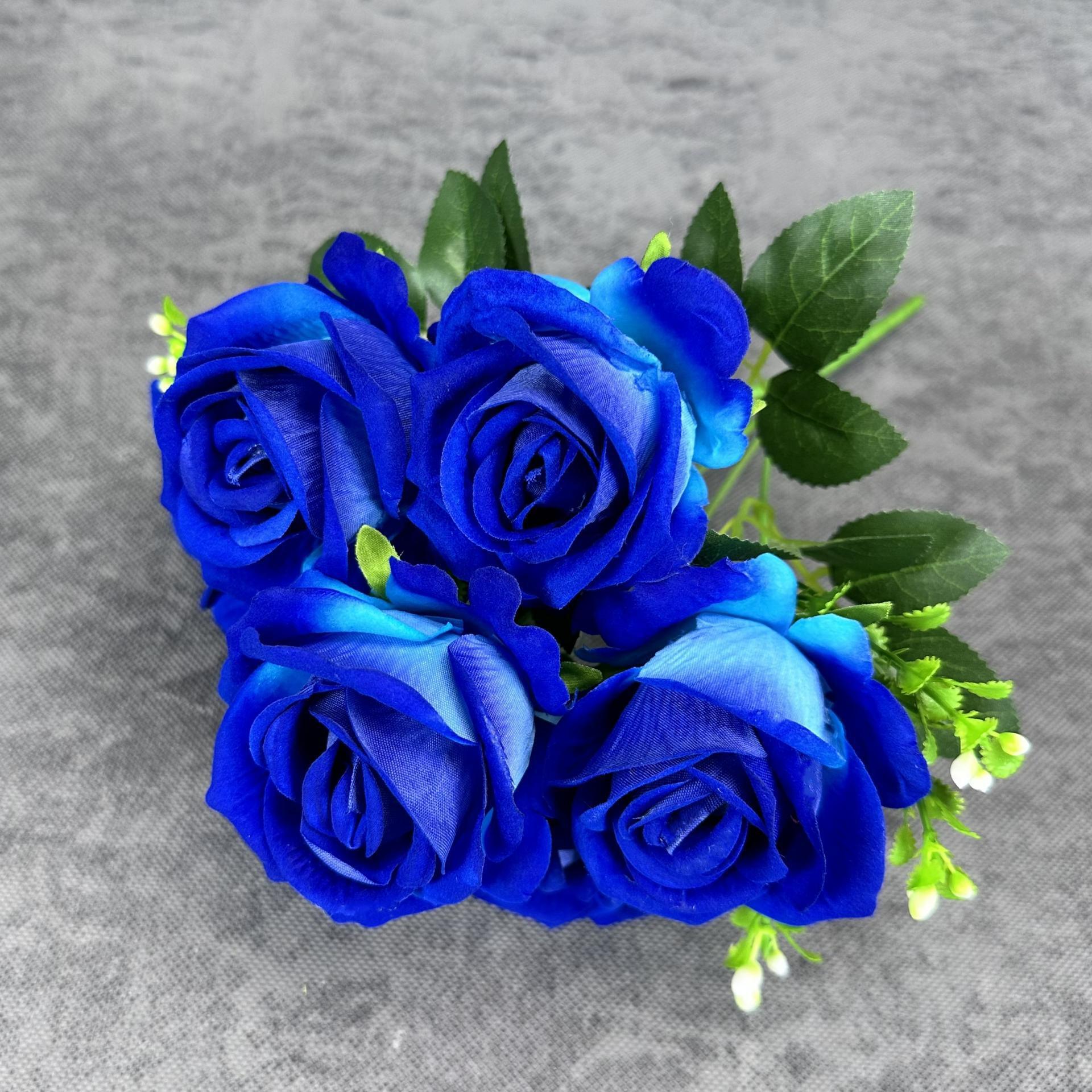 artificial rose 7 headband flannel red rose home wedding decorations arrangement cross-border decoration fake flower wholesale details Picture
