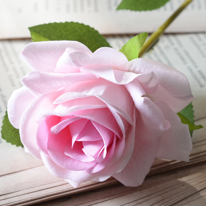 artificial flannel rose single hand-feeling fake flower wedding home furnishing valentine's day decoration high-grade bouquet wall waterfall Item Picture