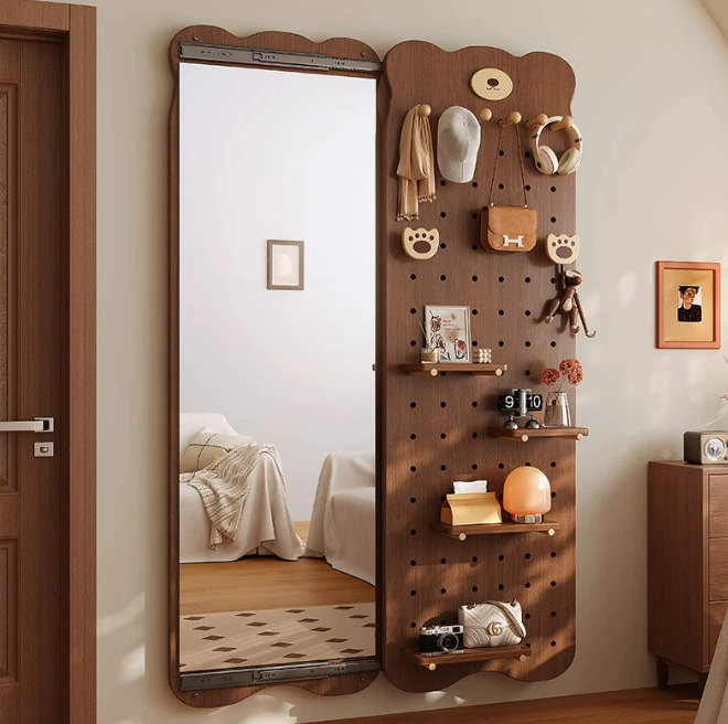 solid wood wire-wrap board hidden dressing mirror integrated door rear carrier storage rack household modeling wall mirror full-length mirror Application Scenario
