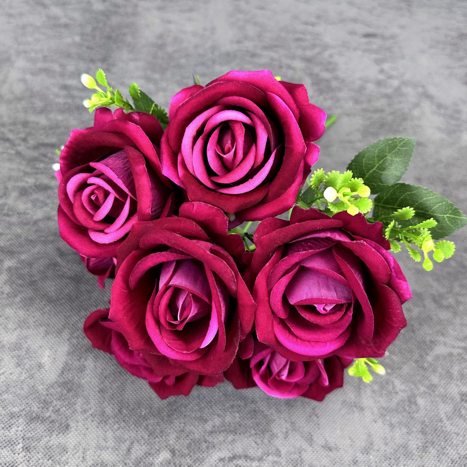 artificial rose 7 headband flannel red rose home wedding decorations arrangement cross-border decoration fake flower wholesale Specification drawing