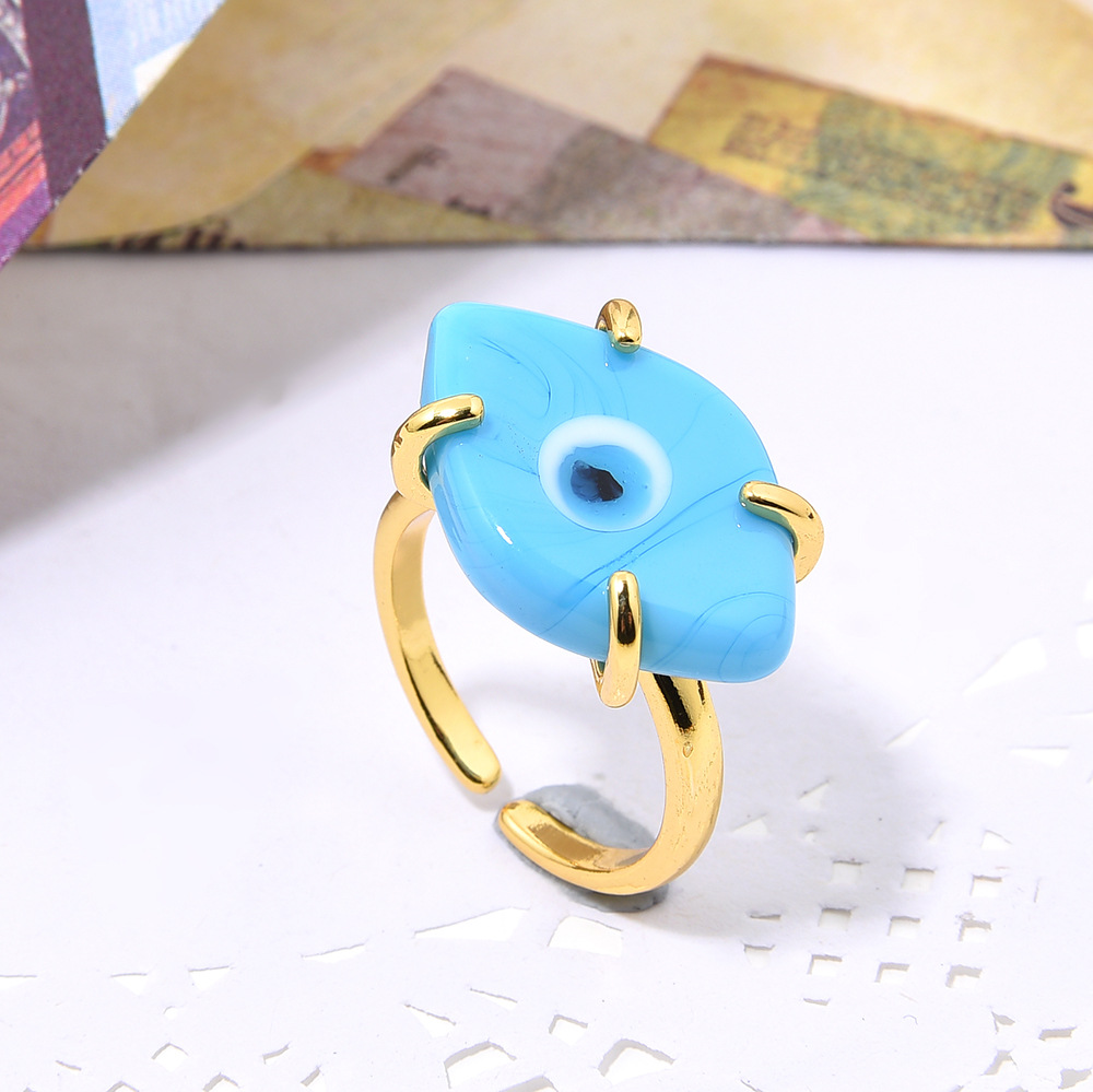 original handmade gold copper inlaid glass eyes open-end ring for women ornament bohemian adjustable personalized ring details Picture